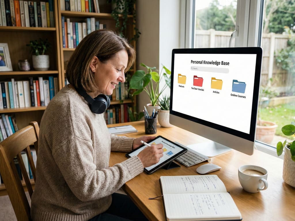 Professional reviewing practical mental model frameworks and actionable checklists from podcast notes on phone