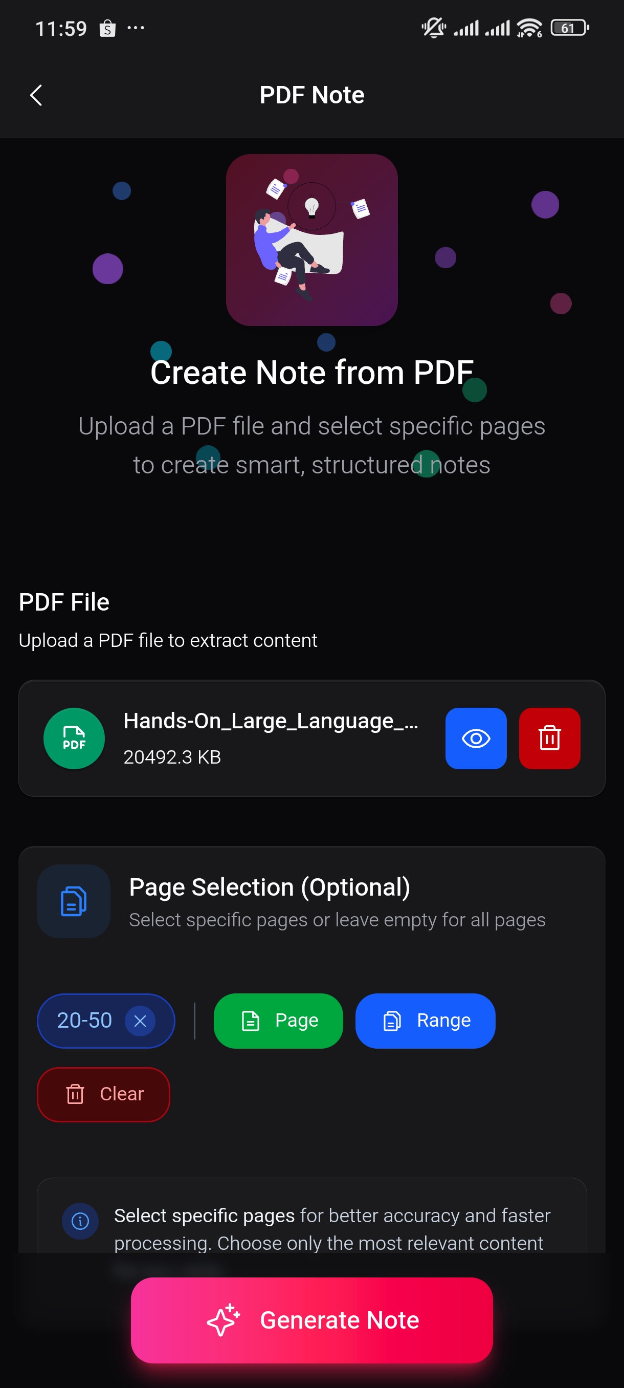 Smart Notes AI PDF Documents creation interface on mobile device